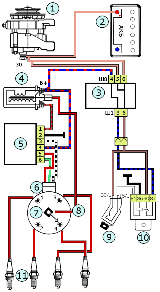 Схема бесконтактной системы зажигания ВАЗ 2108, 2109, 21099