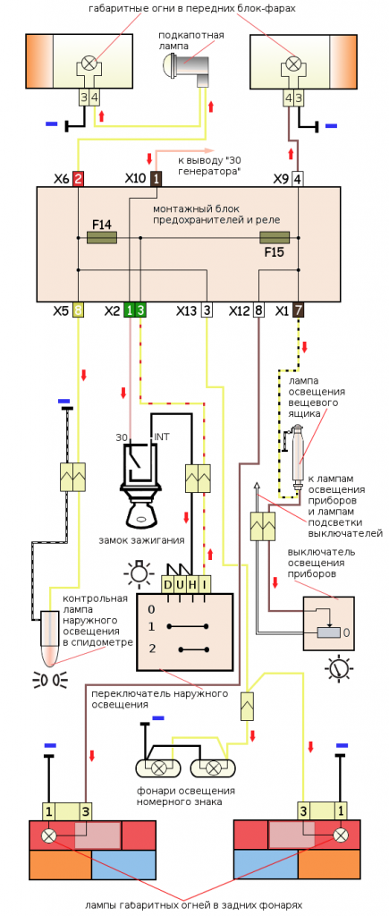 схема подключения габаритов ВАЗ 2107