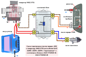 Схема подключения лампы зарядки АКБ к генератору 9402.3701 ВАЗ 21093