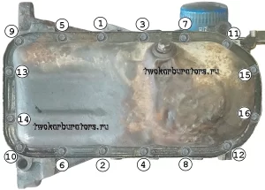 Схема затяжки болтов крепления поддона двигатель 2111