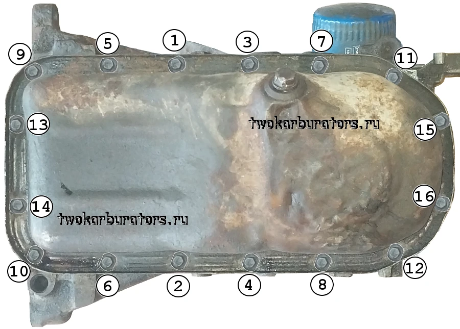 Схема затяжки болтов крепления поддона двигатель 2111