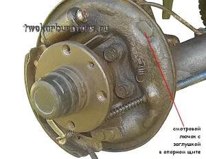 Это смотровой лючок в опорном щите задних тормозов