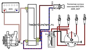 Неисправности контактной системы зажигания ВАЗ 2104, 2105, 2107, 2101, 2106. Схема.
